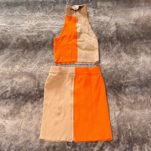 FashionNova Vibrant Orange & Tan Skirt Set 🍊 - Picture 2 of 8